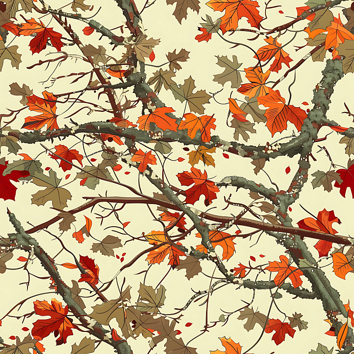 Autumn Leaf Camouflage with Detailed Branches and Foliage seamless PBR texture preview