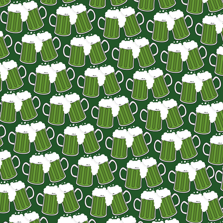 with Green Beer Mugs and Frothy Foam Pattern seamless PBR texture preview