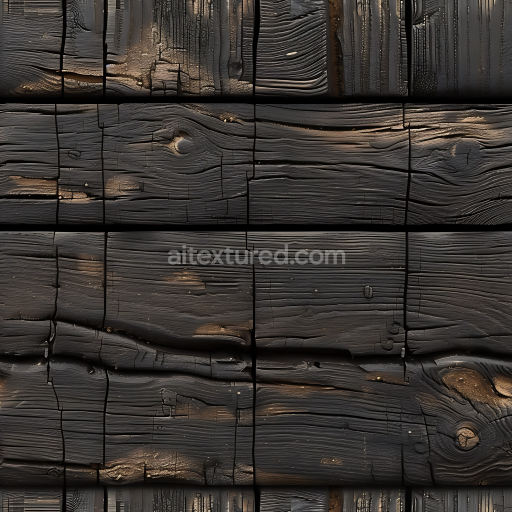 Seamless 3D Charred Wood Planks PBR Texture with Distressed Grain and Weathered Finish