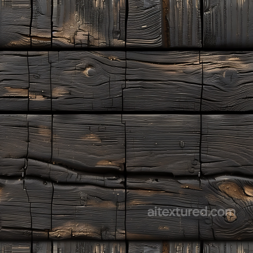 Charred Wood Planks PBR Texture with Distressed Grain and Weathered Finish seamless Wood PBR texture