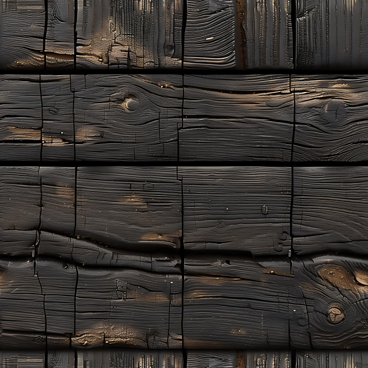 Charred Wood Planks with Distressed Grain and Weathered Finish seamless PBR texture preview