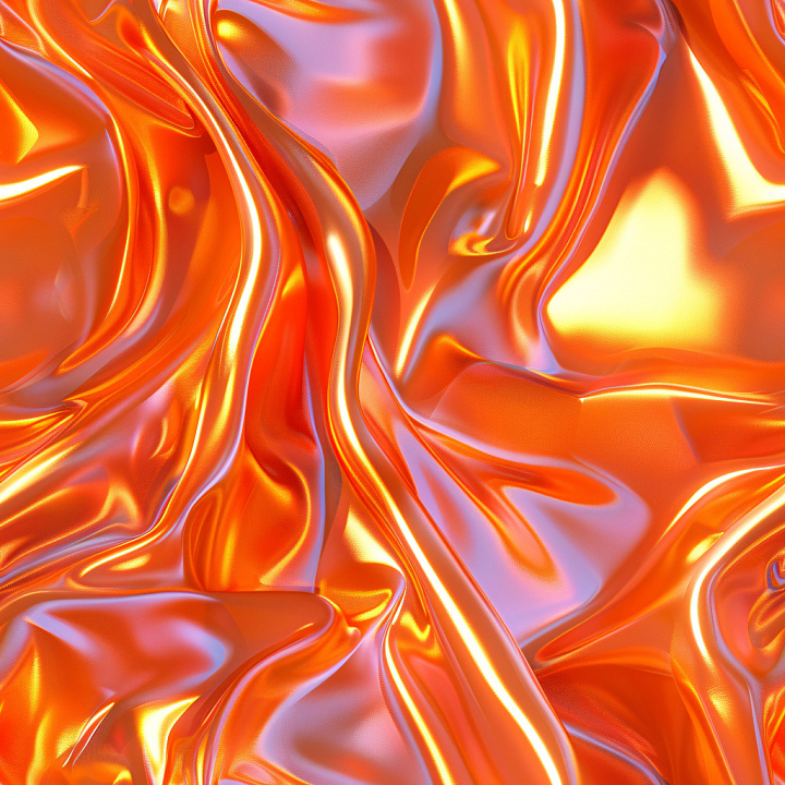 Vibrant Orange Glossy Fabric with Smooth Folds seamless PBR texture preview