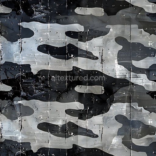 Seamless 3D Urban Black and Gray Camouflage PBR Texture with Distressed Painted Metal Effect