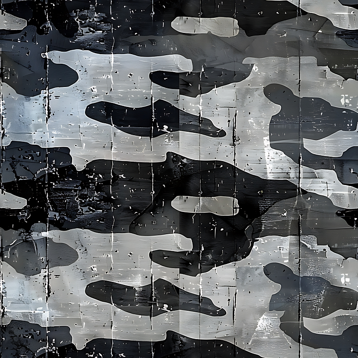 Urban Black and Gray Camouflage with Distressed Painted Metal Effect seamless PBR texture preview
