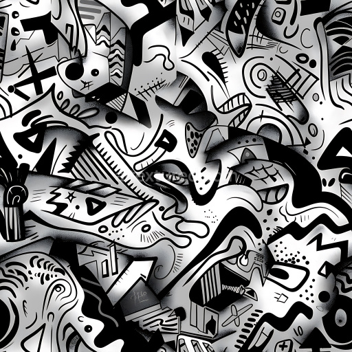 Seamless 3D PBR Texture of Abstract Black & White Graffiti Art
