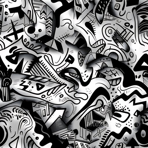 Seamless 3D PBR Texture of Abstract Black & White Graffiti Art texture preview