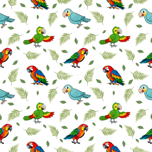 Pattern Bundle - Seamless 3D Pattern PBR Texture Featuring Colorful Parrots with Tropical Leaf Motifs texture preview