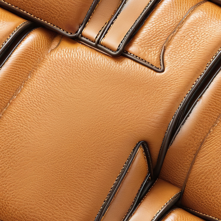 Tan Pebbled Leather with Prominent Stitching and Panel Detailing seamless PBR texture preview