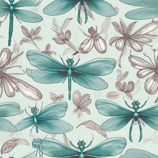 Featuring Detailed Blue-Green Dragonfly Illustrations with Botanical Accents seamless Dragonfly PBR texture