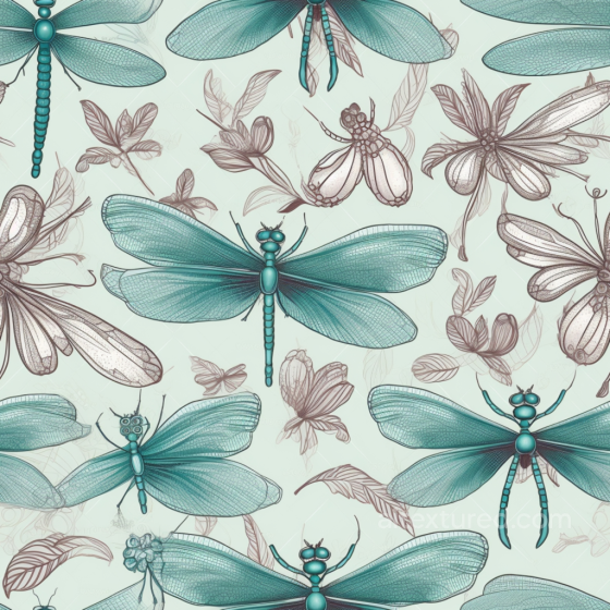 Featuring Detailed Blue-Green Dragonfly Illustrations with Botanical Accents Dragonfly texture preview