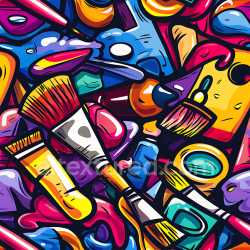 seamless Seamless 3D PBR Texture Featuring Vibrant Graffiti Paint Brushes and Art Supplies texture 8k free download PBR