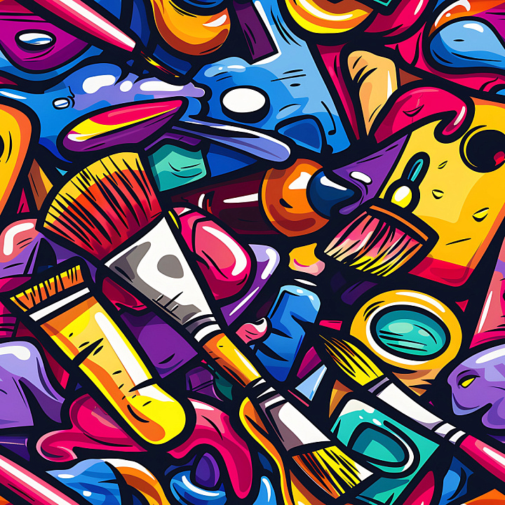 Featuring Vibrant Graffiti Paint Brushes and Art Supplies seamless PBR texture preview
