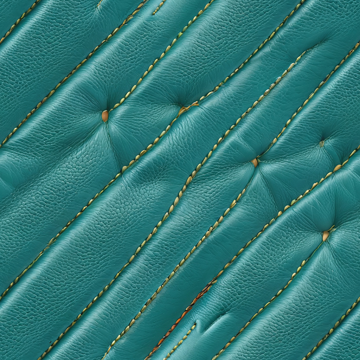 Teal Quilted Leather With Detailed Stitches And Padded Folds seamless PBR texture preview