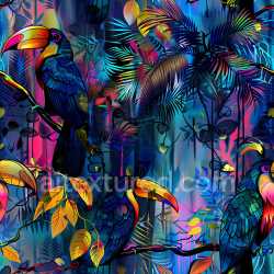 seamless Seamless 3D PBR Texture Featuring Colorful Graffiti Tropical Birds and Foliage texture 8k free download PBR