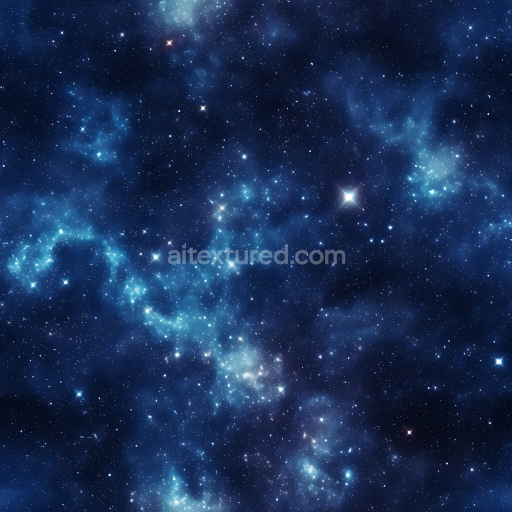Seamless 3D Space PBR Texture Featuring Glowing Blue Nebula and Starfield