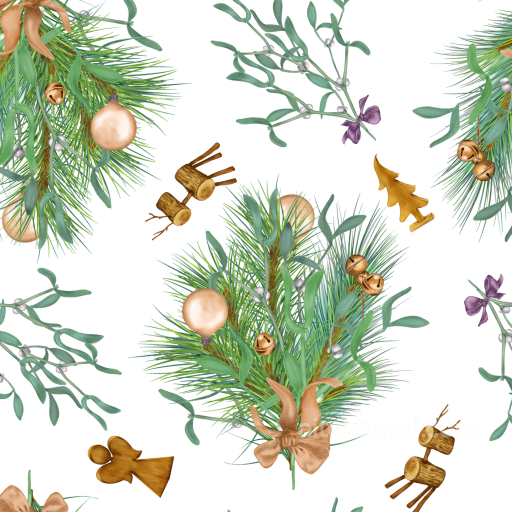 Watercolor Christmas Pine Branches and Festive Ornaments Seamless Texture seamless Watercolor Christmas PBR texture