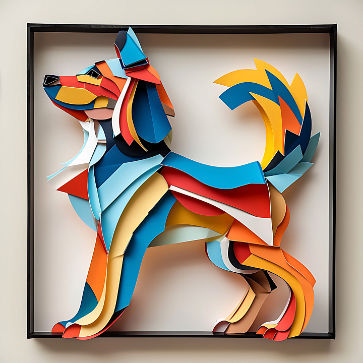 Animal of Stylized Origami Bolognese Dog with Multicolor Geometric Laye… seamless PBR texture preview