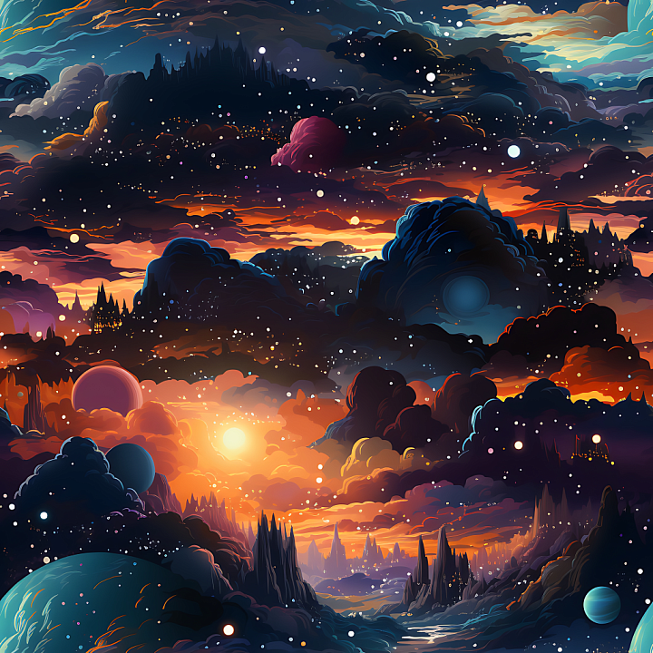 Space Featuring Cosmic Nebula Clouds & Starfield seamless PBR texture preview