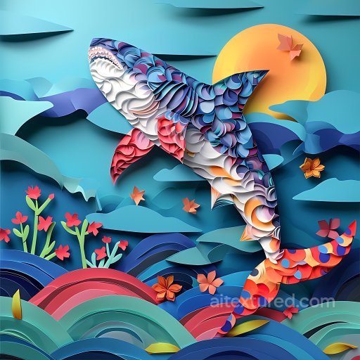 Animal - Seamless 3D PBR Texture of a Stylized Colorful Shark Pattern with Abstract Cutout Layers texture preview