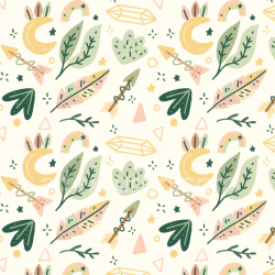 seamless Seamless Boho 3D PBR Fabric Texture with Hand-Drawn Leaves and Celestial Motifs texture 8k free download PBR