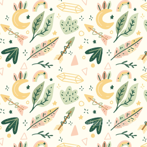 Seamless Boho 3D PBR Fabric Texture with Hand-Drawn Leaves and Celestial Motifs seamless Boho Seamless PBR texture