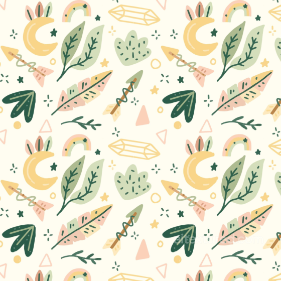 Seamless Boho 3D PBR Fabric Texture with Hand-Drawn Leaves and Celestial Motifs Boho Seamless texture preview