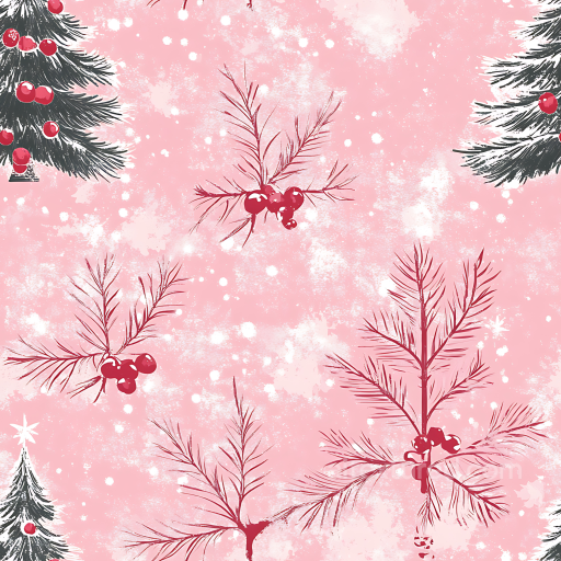 Pink Christmas Digital Paper Texture with Pine and Berries seamless All Christmas Digital paper PBR texture