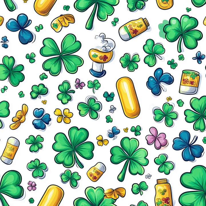 St Patrick Digital Paper Bundle of Colorful Shamrocks and Magical Bottl… seamless PBR texture preview