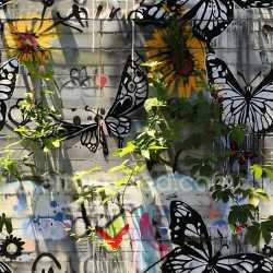 seamless Seamless 3D PBR Texture Featuring Black and White Butterfly Graffiti on Concrete Wall texture 8k free download PBR