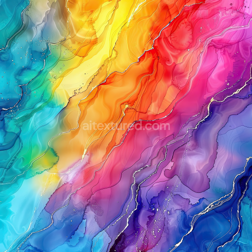 Seamless 3D Alcohol Ink PBR Texture Featuring Flowing Rainbow Waves and Fluid Marbling