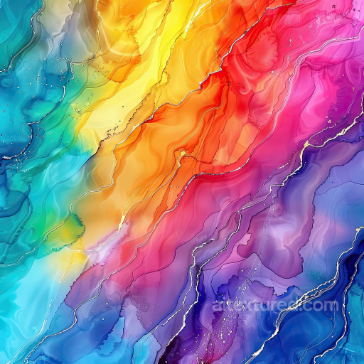 Alcohol Ink PBR Texture Featuring Flowing Rainbow Waves and Fluid Marbling seamless Alcohol ink PBR texture