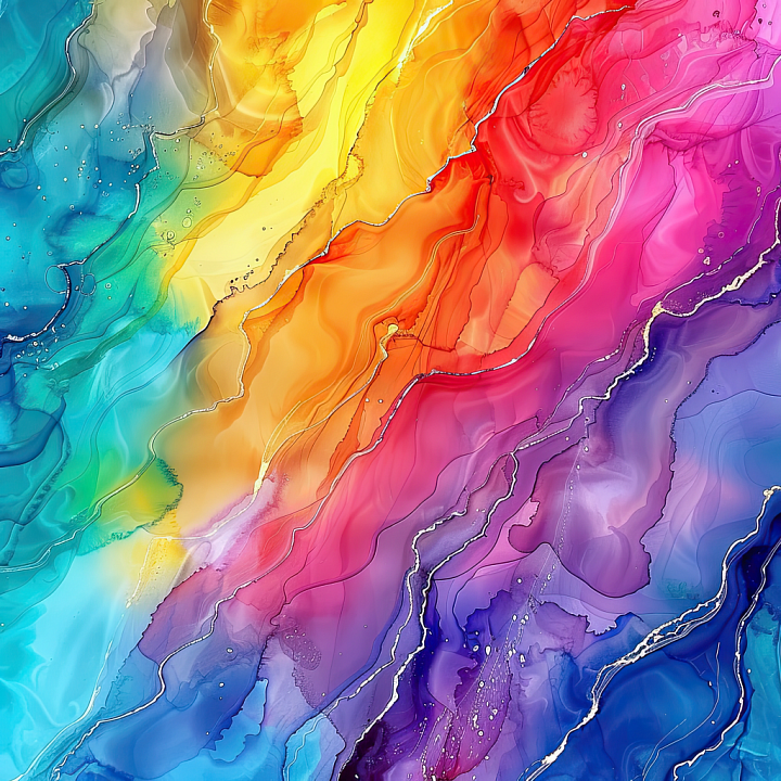 Alcohol Ink Featuring Flowing Rainbow Waves and Fluid Marbling seamless PBR texture preview