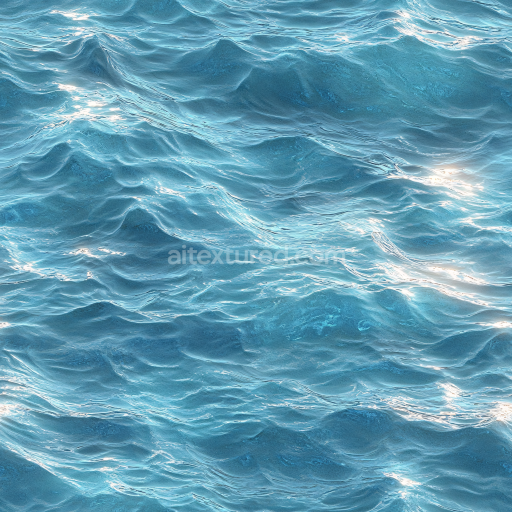 Seamless 3D Water PBR Texture Featuring Realistic Ocean Surface with Dynamic Waves and Shimmering Highlights