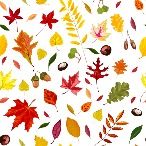 Seamless 3D PBR Texture of Colorful Autumn Leaves and Nuts Pattern