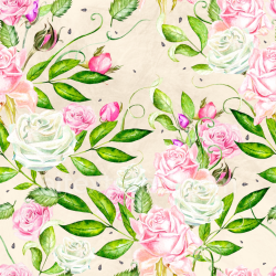 seamless Seamless 3D PBR Texture Featuring Watercolor Pink and White Roses with Green Leaves texture 8k free download PBR