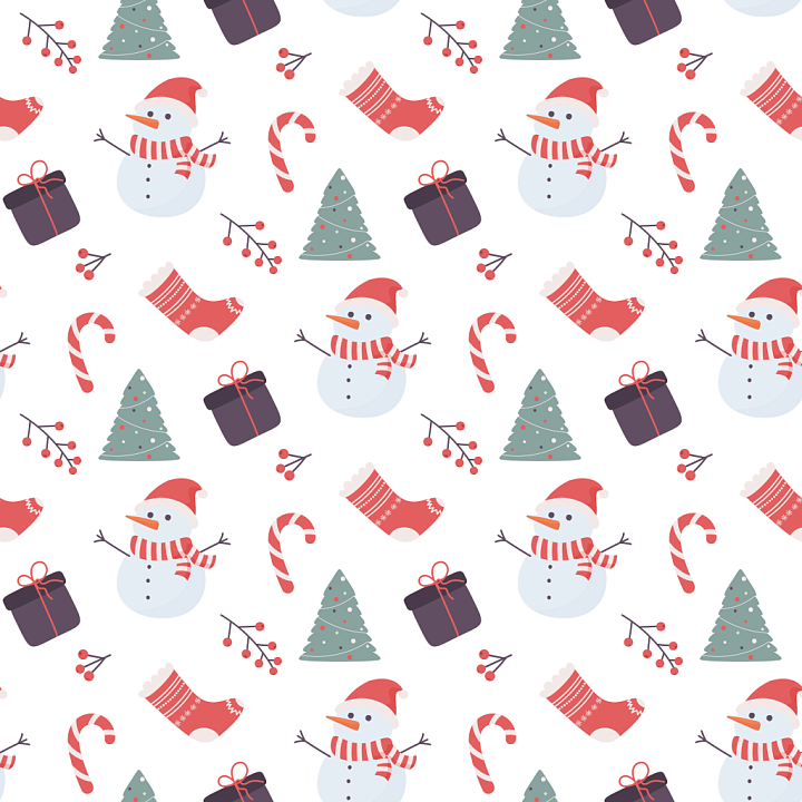 Christmas Digital Paper With Snowmen, Gifts, And Ornaments seamless PBR texture preview