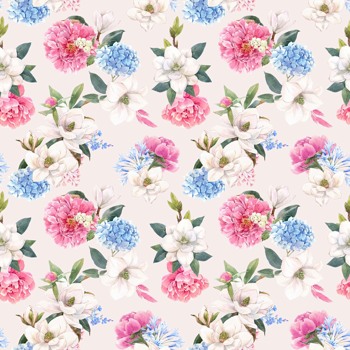 Soft Floral Fabric Featuring Pink, Blue, and White Flowers seamless PBR texture preview
