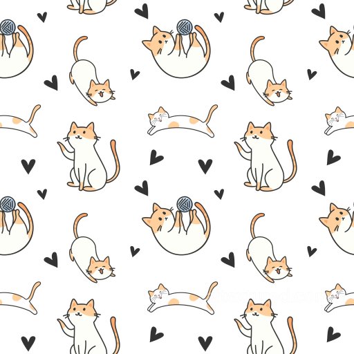 Pattern PBR Texture with Playful Cat Illustrations and Hearts seamless Pattern Bundle PBR texture