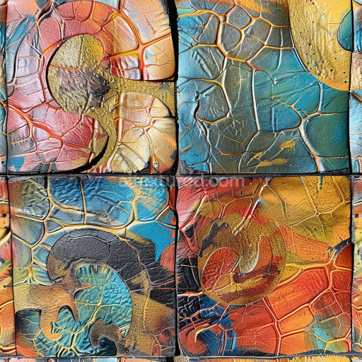 Seamless 3D PBR Texture of Cracked Multicolor Painted Leather with Detailed Grain and Wear