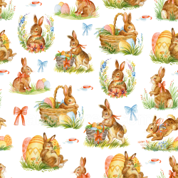 seamless Seamless 3D PBR Texture of Watercolor Easter Bunnies and Eggs Digital Paper texture 8k free download PBR