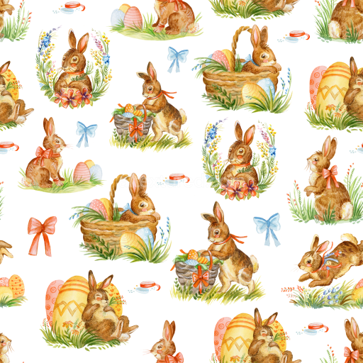 Preview — Seamless 3D PBR Texture of Watercolor Easter Bunnies and Eggs Digital Paper