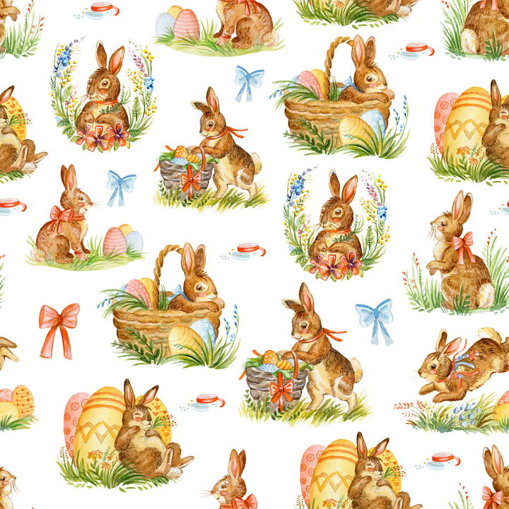 All Easter Digital paper of Watercolor Easter Bunnies and Eggs Digital… seamless PBR texture preview