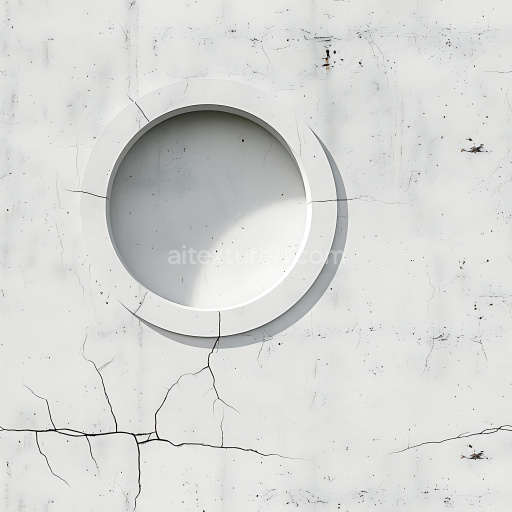 Seamless 3D Cracked White Plaster Wall PBR Texture with Circular Indentation