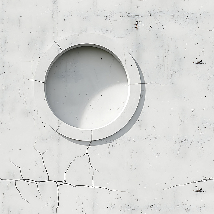 Cracked White Plaster Wall with Circular Indentation seamless PBR texture preview