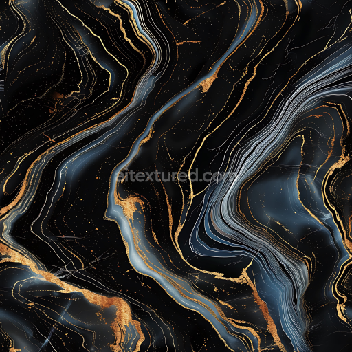 Seamless 3D Glossy Black Marble PBR Texture with Gold and Blue Swirling Veins