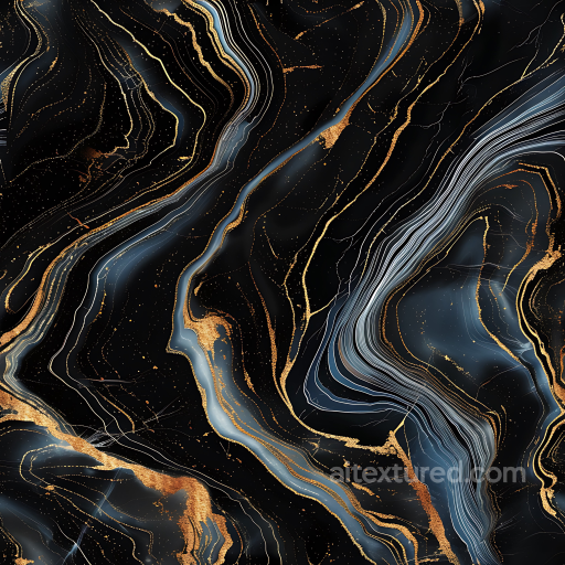Glossy Black Marble PBR Texture with Gold and Blue Swirling Veins seamless Marble PBR texture