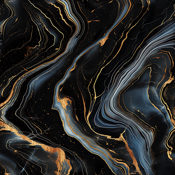 Glossy Black Marble with Gold and Blue Swirling Veins seamless PBR texture preview