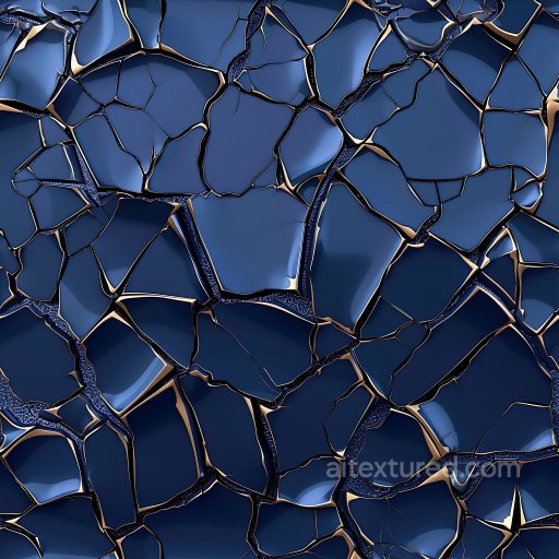 Cracked Glossy Blue Ceramic Tile Texture With Metallic Fractures seamless Cracked & Holes PBR texture