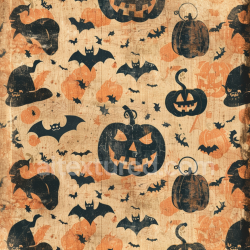 seamless Seamless 3D PBR Texture of Vintage Halloween Fabric with Pumpkins and Bats texture 8k free download PBR