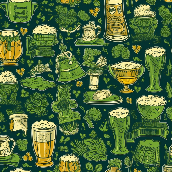 Featuring Irish Beer Mugs and Shamrocks in Digital Paper Style seamless PBR texture preview